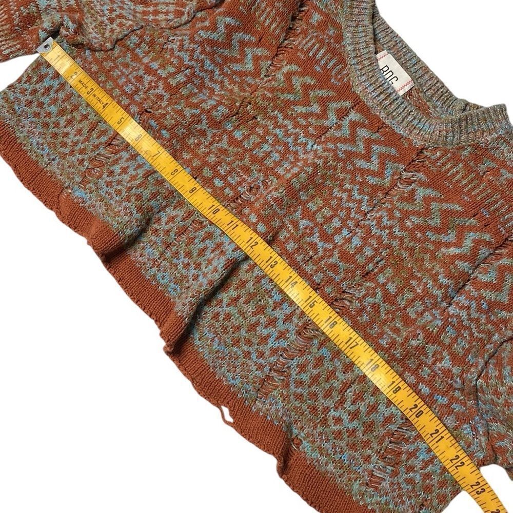 BDG Distressed Brown & Teal Cropped Fair Isle Long Sleeve Sweater - Picture 10 of 10